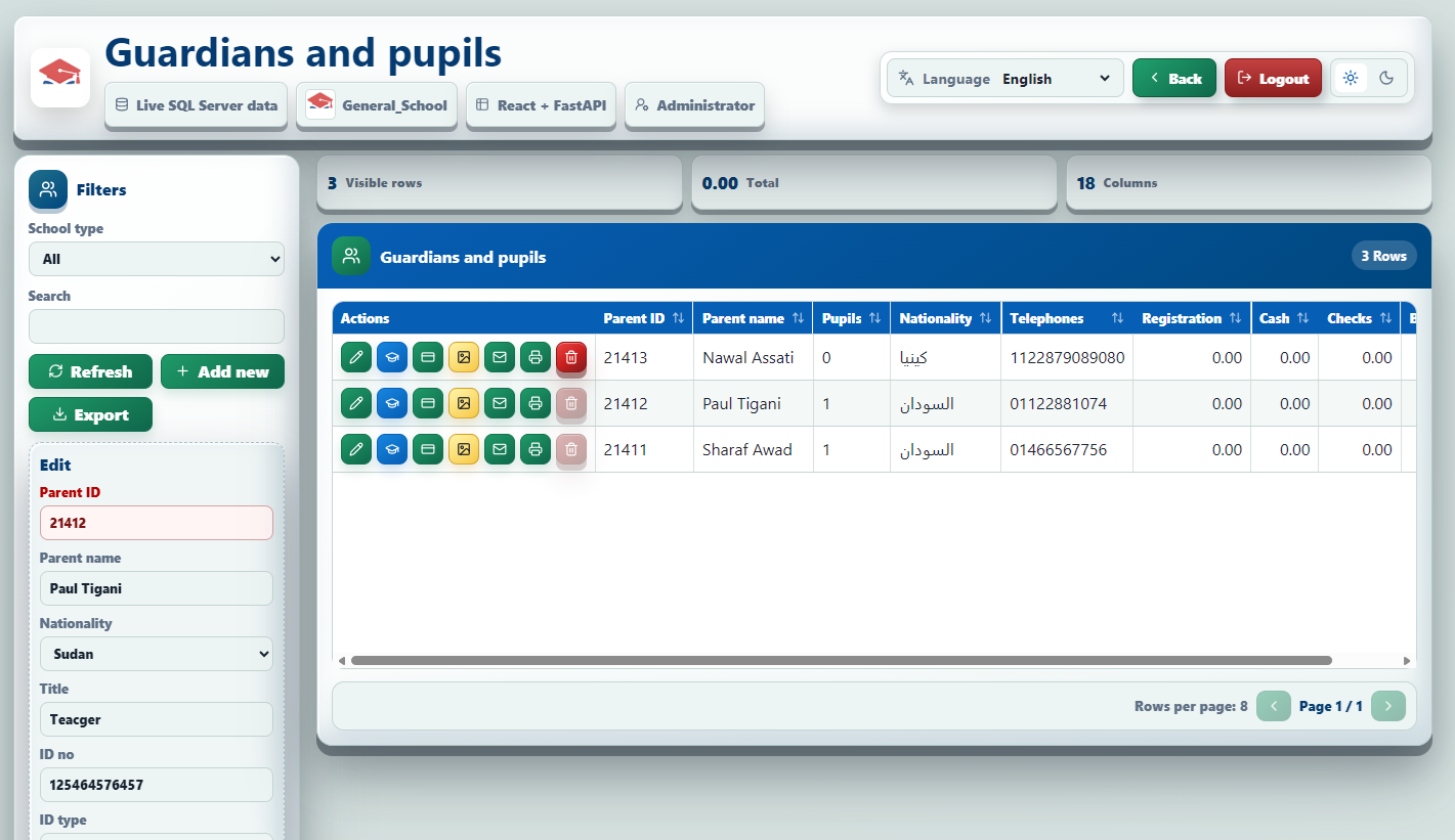 ipSchools parent records screen